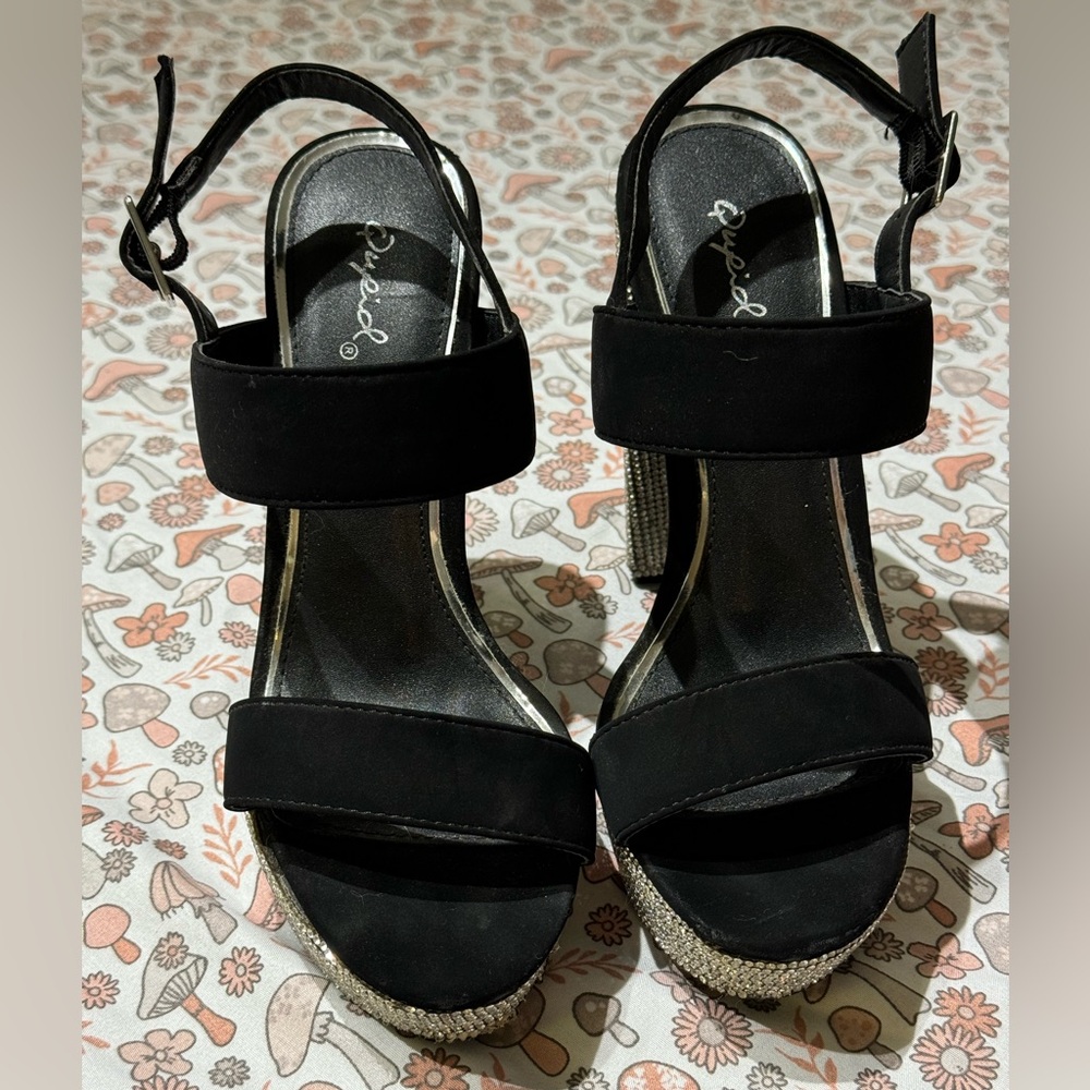 Qupid Rhinestone Heels - Size 7.5, Sparkling Glam